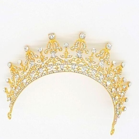 Tiara Crystal Gold Tone Replica Queen Elizabeth Tiara - Picture 1 of 6